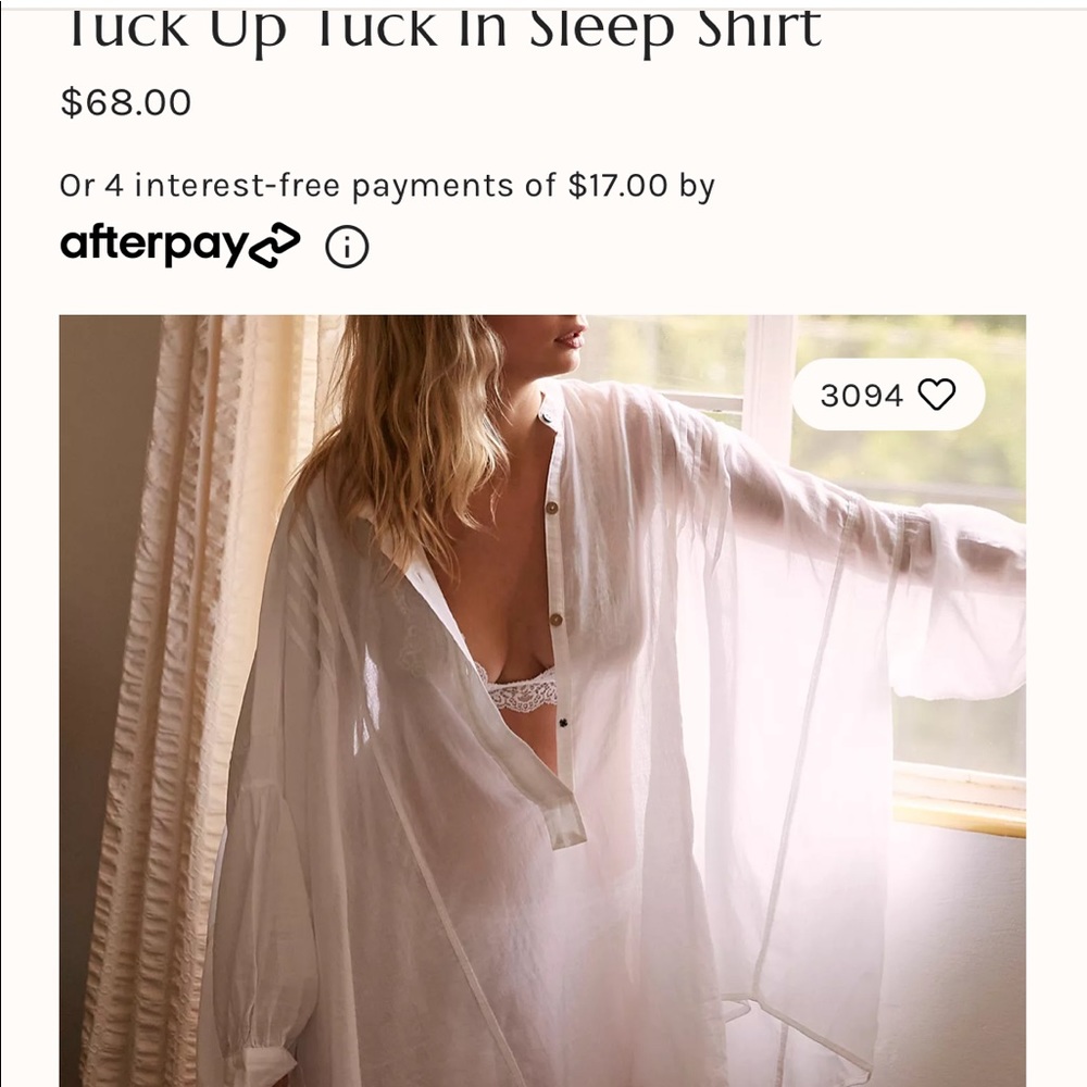 Free people tuck up tuck in night shirt new